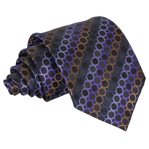 Honeycomb Polka Dot Classic Tie - Black, Purple & Bronze