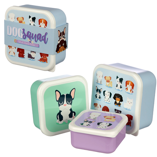 Cute Dog Squad Design Set of 3 Plastic Lunch Boxes