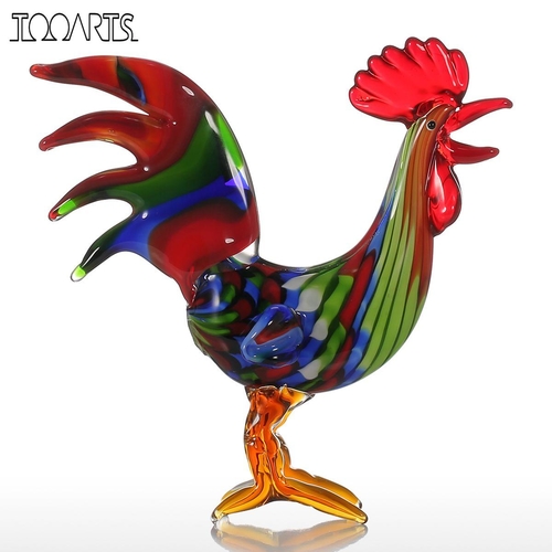 Glass Sculpture Colorful Rooster Glass Sculpture