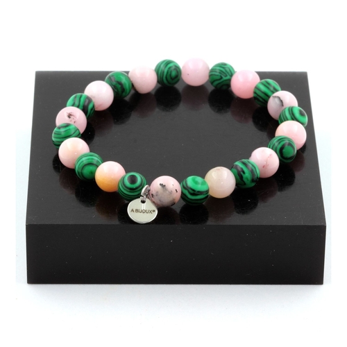 Pink Opal + Malachite Bracelet 8 mm Beads.