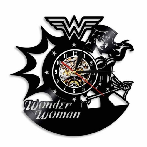 WONDER WOMAN ARTWORK HANDMADE VINYL RECORD WALL CLOCK