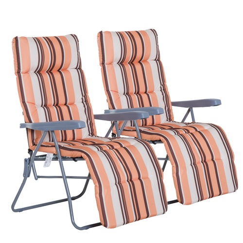 Outsunny Set of 2 Garden Sun Lounger Outdoor Reclining Seat Cushioned