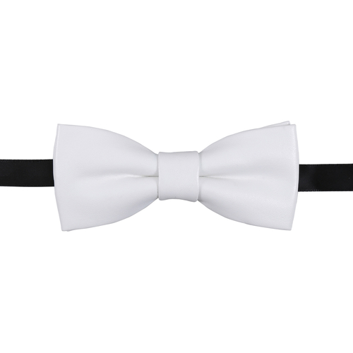 Plain Faux Leather Pre-Tied Bow Tie - White