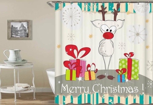 Reindeer Guarding The Presents Drawing Shower Curtain