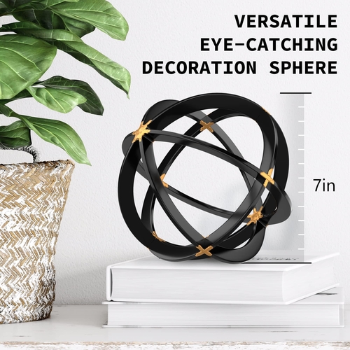 Metal Decorative Sphere for Home Decor   Black & Gold Hand Painted