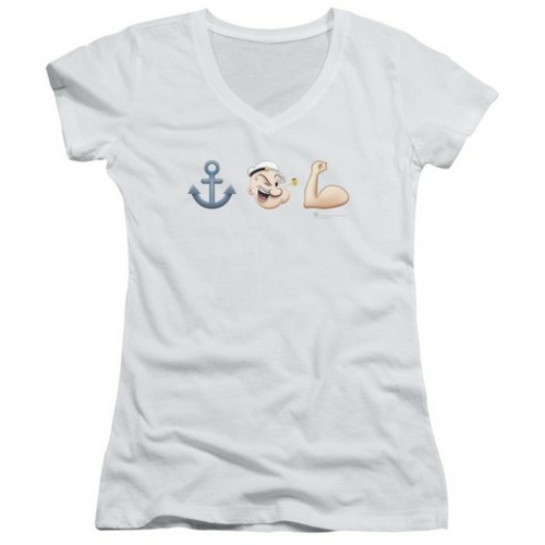 Trevco Popeye-Emoji Junior V-Neck Tee, White - Medium