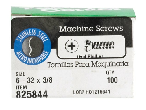 Hillman 0825844 6-32 x 0.38 in. Machine Screw  Oval Head  Phillips