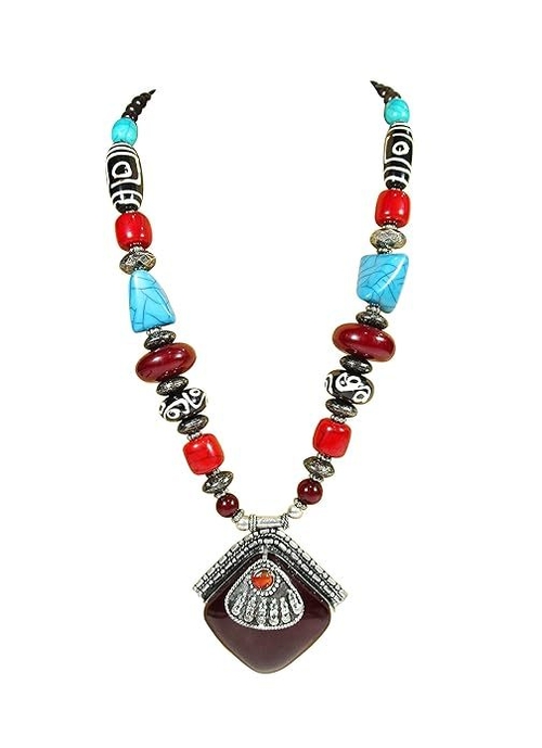 Tibetan Naga Ethnic Pendent Necklace Tribal Assorted beads Necklace