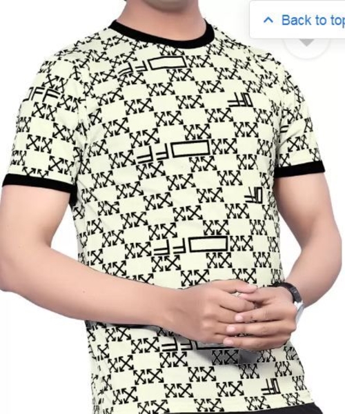 Men Printed Round Neck Polyester White, Black T-Shirt M