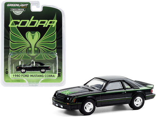 1980 Ford Mustang Cobra Black with Green Cobra Hood Graphics and