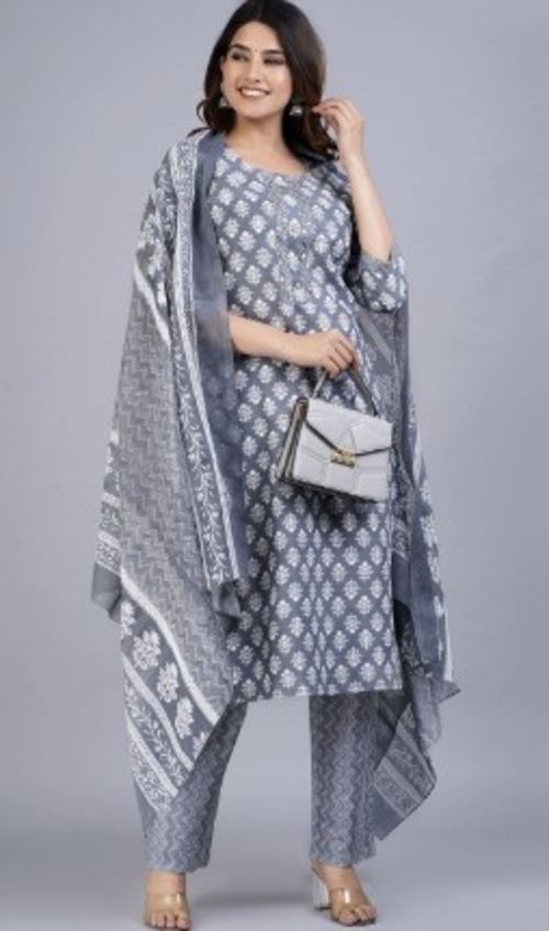 Women Ethnic Motifs Printed Pure Cotton Kurta with Trousers & Dupatta