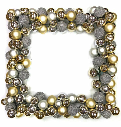 Autograph Foliages A-152350 36 in. Ball Square Wreath- Gold & Silve