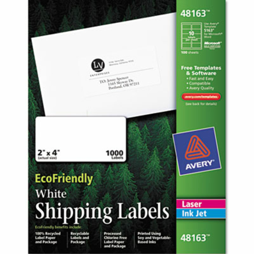 Avery 48163 Eco-friendly Labels  2 x 4  White  1000 Pack