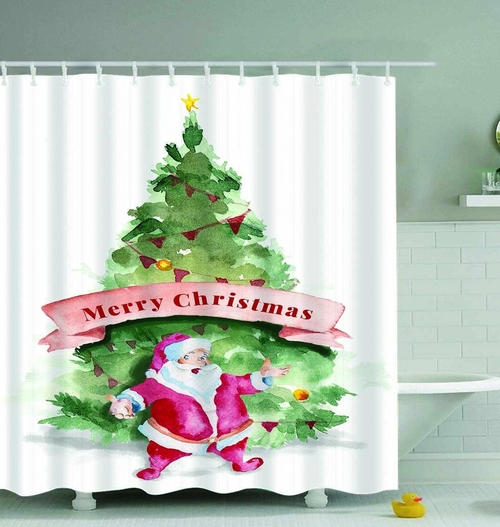 Santa Merry Christmas Art Painting Shower Curtain