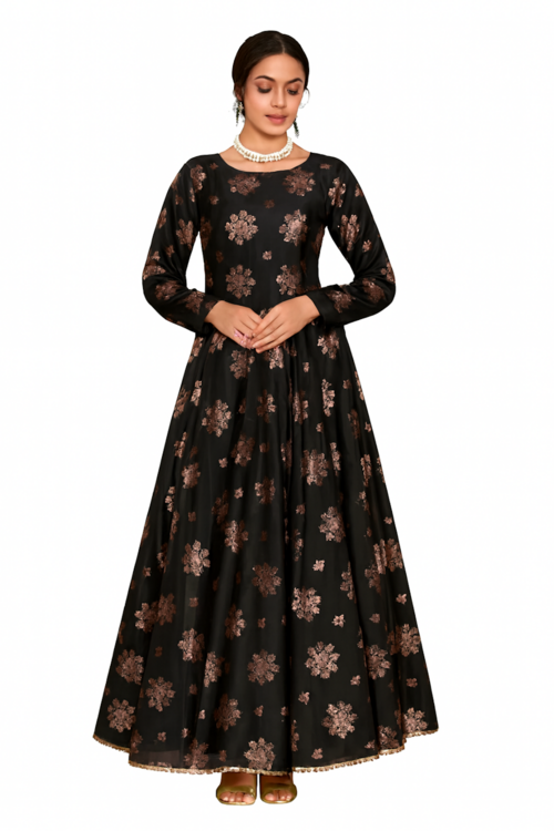 Women Embroidered Kurta Set with Dupatta – Party & Festive Wear-Black
