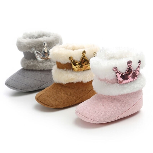 0 18M Toddler Baby Girl Crown Shoes Fur Warm Boots