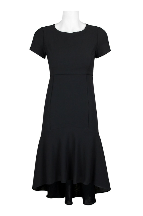 Avec Les Filles Crew Neck Short Sleeve Zipper Back Solid Crepe Dress