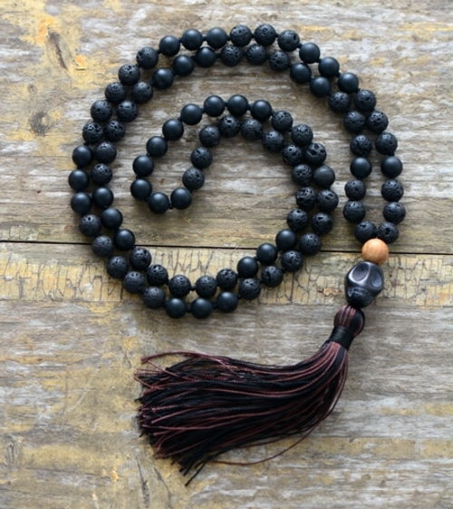 Bead Men Necklace 8MM Matte Onyx Lava Stone Skull