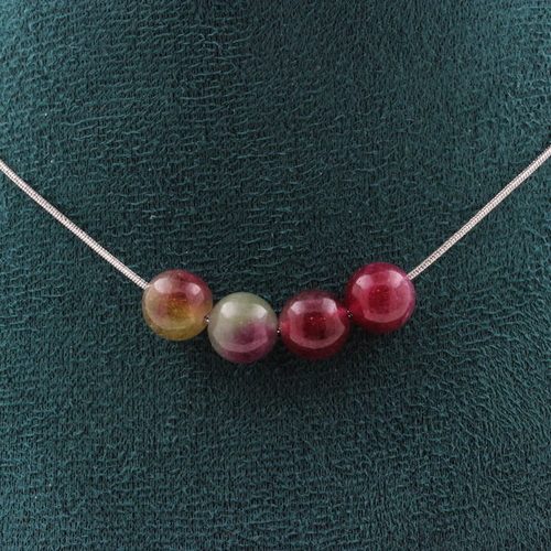 Two-tone Tourmaline 8 mm 4 beads necklace.