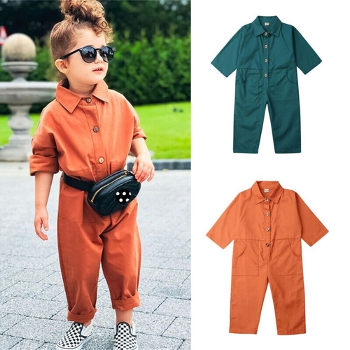 1 6Y Toddler Baby Kids Girl Button Romper Solid