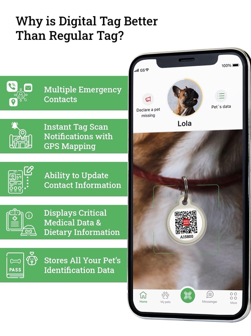 Dog Tags for Pets   Silicone QR Code Pet ID Tags for Dogs & Cats  