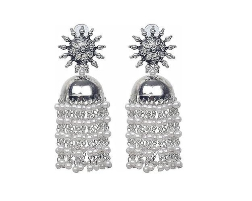 Oxidised Silver Mirror Work Big Afghani Jhumka Earrings for Women &