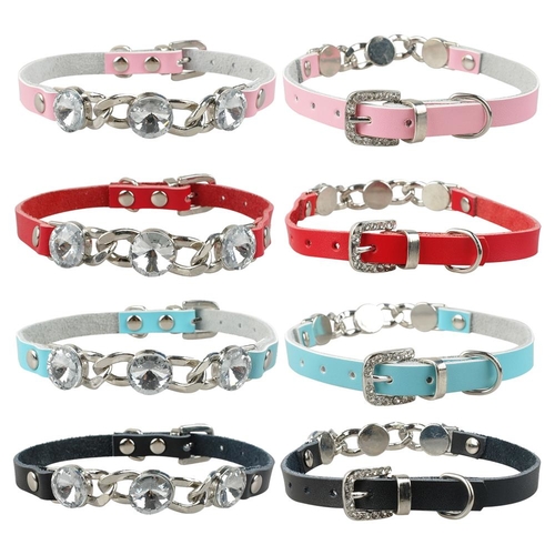 Rhinestone Cat Small Dog Collar Diamante Leather