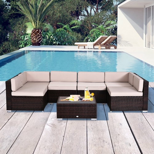 Outsunny 7-piece Rattan Set with Tea Table for all Outdoor Occasions