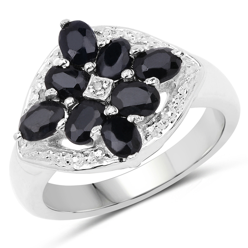 1.76 Carat Genuine Black Sapphire and White Diamond .925 Sterling