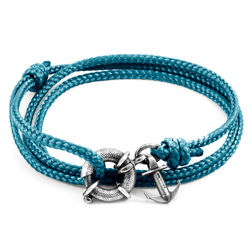 Ocean Blue Clyde Anchor Silver and Rope Bracelet