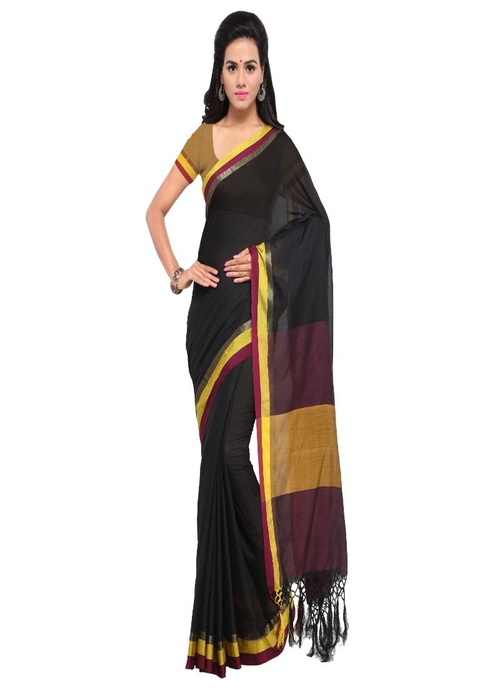 Generic Women's Linen Saree (Black, 5-6 Mtrs)