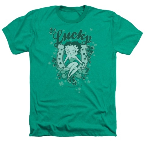 Trevco Boop-Lucky Boop - Adult Heather Tee - Kelly Green, Large
