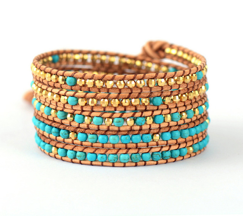 Boho Women Leather Bracelet Unique Stones Gold