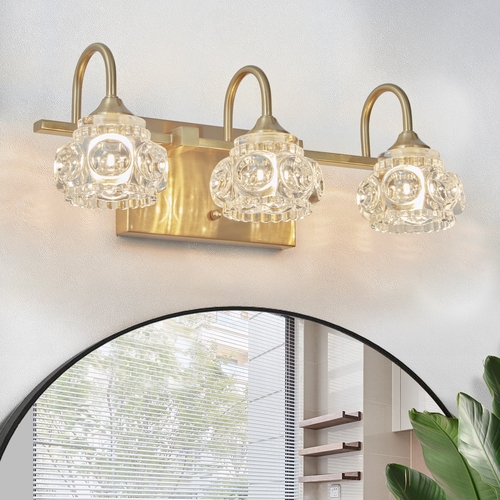 Modern Crystal Bathroom Vanity Light, 3-Light Golden Wall Sconce with