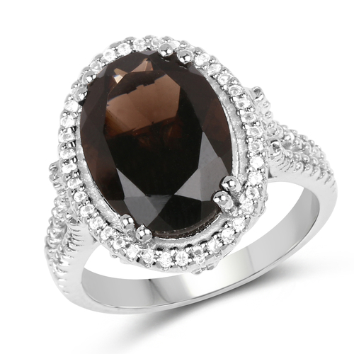 5.80 Carat Genuine Smoky Quartz & White Topaz .925 Sterling Silver