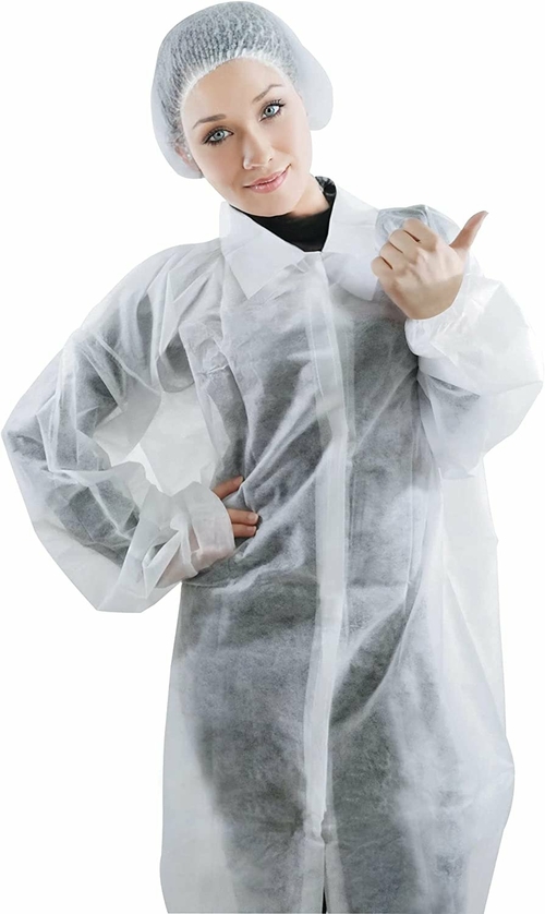 25 Pack White 42gm Polypropylene Lab Coats Small Size. No Pockets,