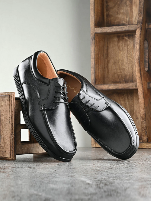 Men Solid Black Lace Up Derby (Size-UK-6) (Color-BLACK)