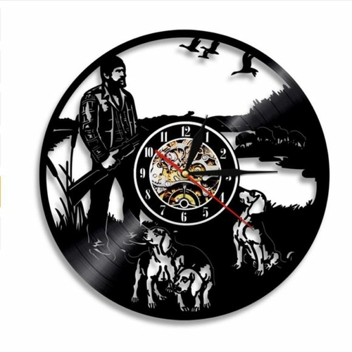 HUNTING FOR MEN DECOR HANDMADE VINYL RECORD WALL CLOCK