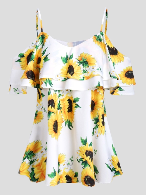  Plus Size Women'S Sunflower Cold Shoulder