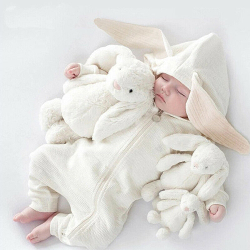 Cute Rabbit Ear Hooded Baby Rompers For Babies