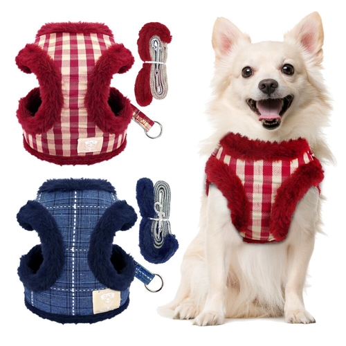 Soft Plaid Small Dog Cat Harness Leash Padded