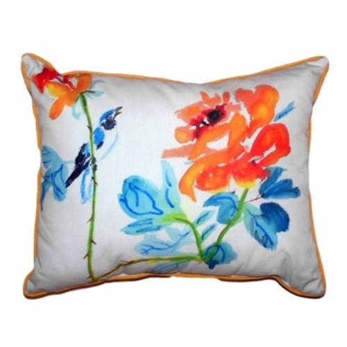 Betsy Drake HJ490 Bird & Roses Large Indoor & Outdoor Pillow - 16 x 20