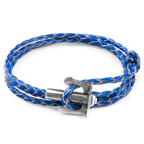 Royal Blue Union Anchor Silver & Braided Leather Bracelet