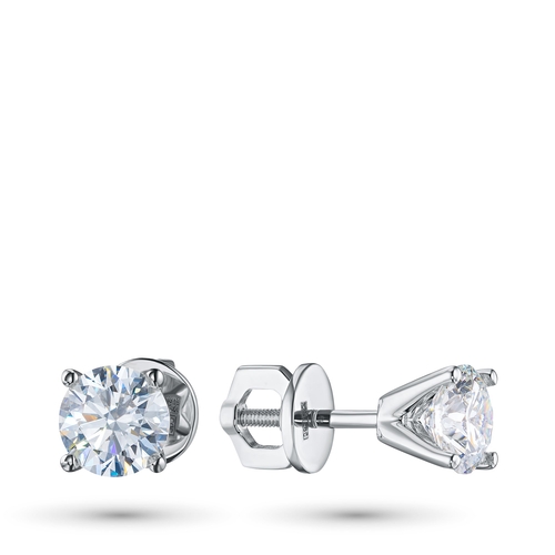 14K White Gold Earring Studs with 2 Round-Cut Lab-Created Diamonds