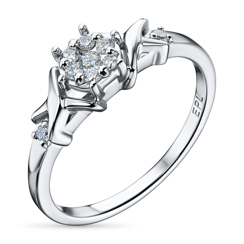 Sterling Silver Ring with 9 Round-Cut Lab-Created Diamonds 0.124 CT.TW