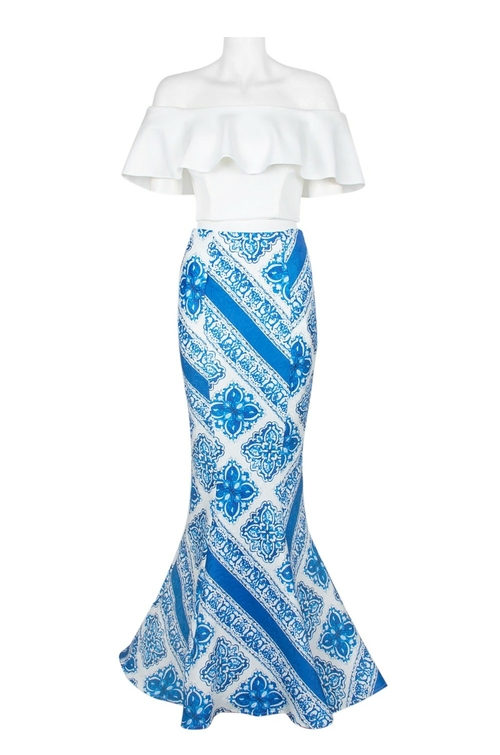 Dave & Johnny Off-Shoulder Zipper Back Solid Bodice Floral Print