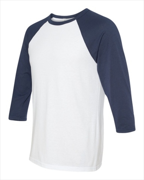 Bella-Canvas C3200 Unisex 0.75 Sleeve Baseball Tee - White & Navy,