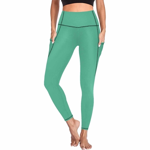 Womens Leggings with Pockets - Fitness Pants / Spearmint Green