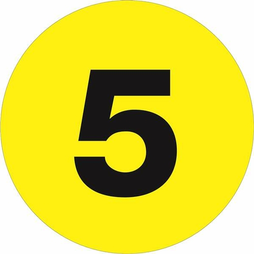 Tape Logic DL1362 4 in. Circle - 5 Fluorescent Yellow Number Labels - 