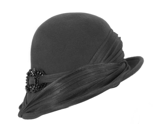 Black felt draped cloche hat